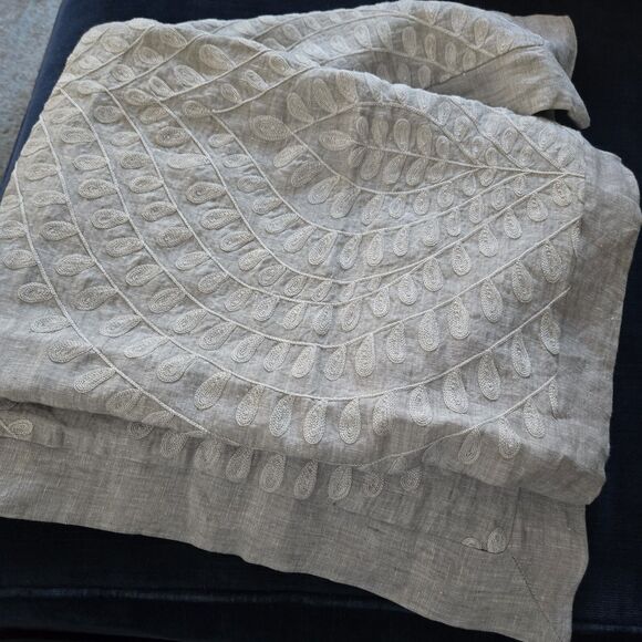 Restoration Hardware Embroidered Palmette Linen KING LOUNGER Sham Grey NEW - Picture 2 of 11